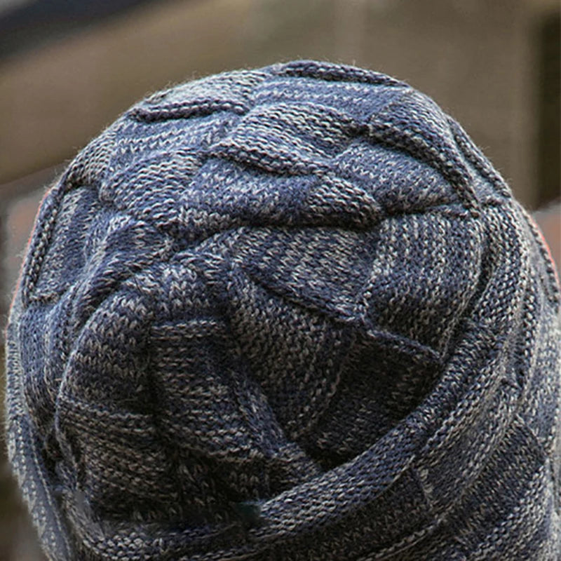 Mens Beanie Hat 2pcs Ski Cap And Scarf Winter Warm Woolly Hats Knit Ribbed Hiking Outdoor Plus Velvet Thicken Hedging Caps