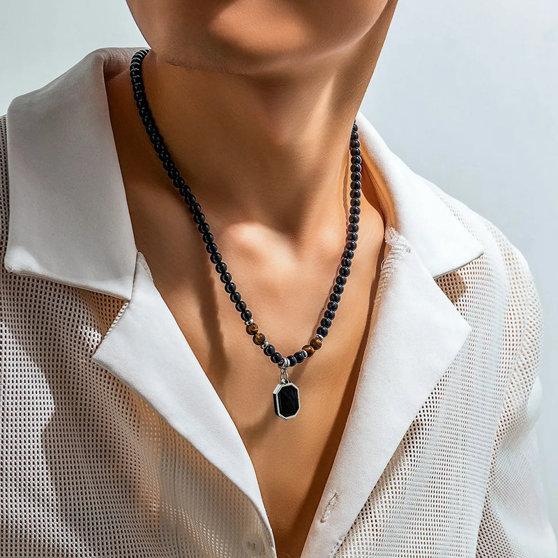 Black Stone Pendant Necklace