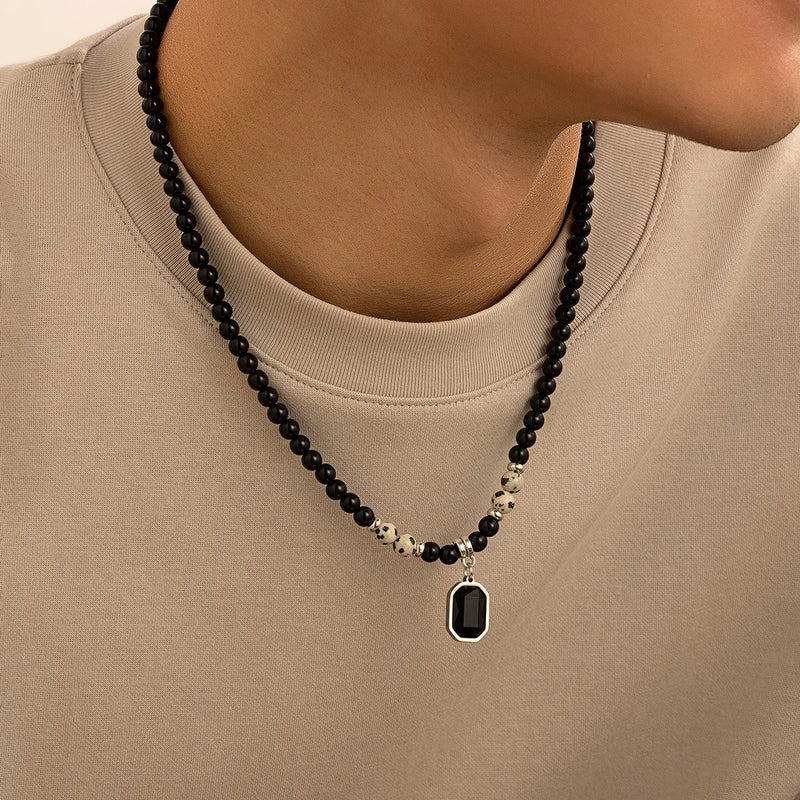 Black Stone Pendant Necklace