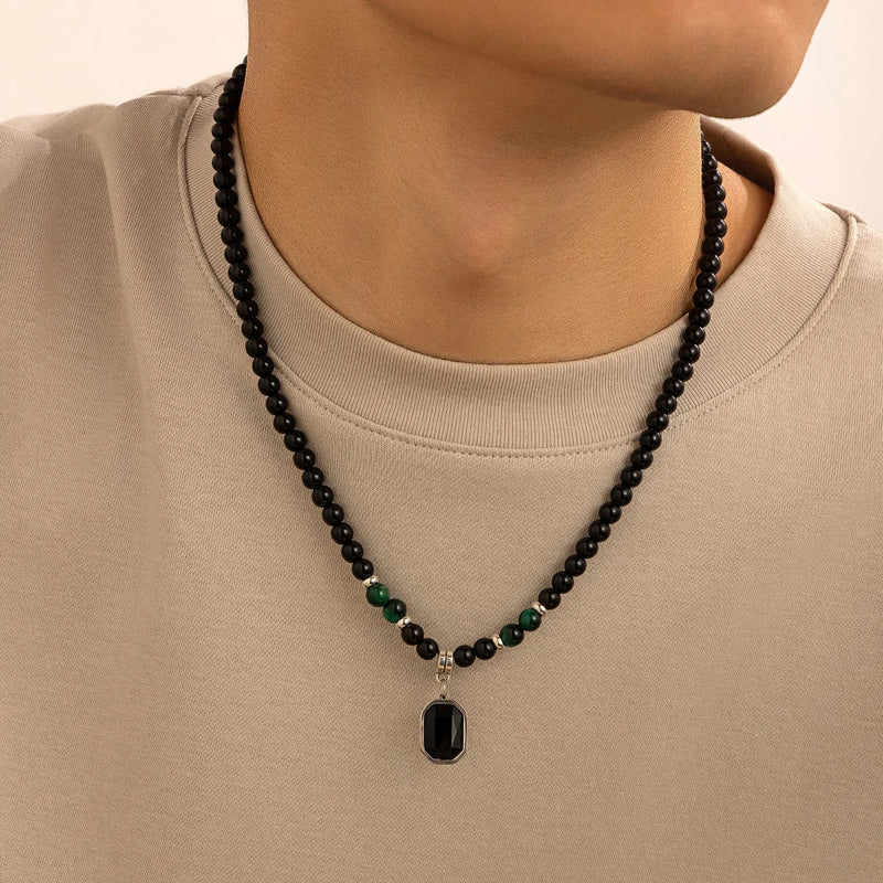 Black Stone Pendant Necklace