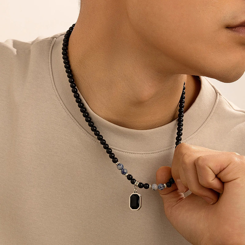 Black Stone Pendant Necklace