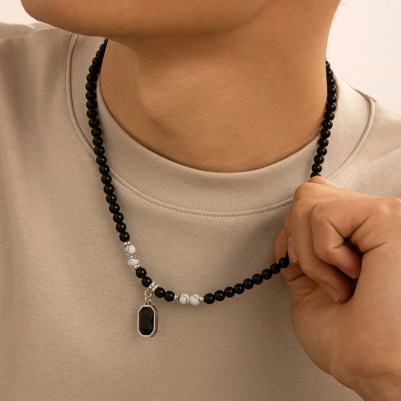 Black Stone Pendant Necklace