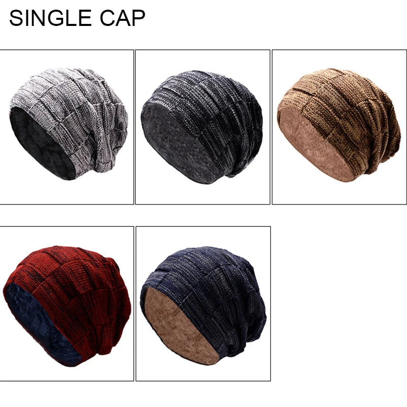 Mens Beanie Hat 2pcs Ski Cap And Scarf Winter Warm Woolly Hats Knit Ribbed Hiking Outdoor Plus Velvet Thicken Hedging Caps