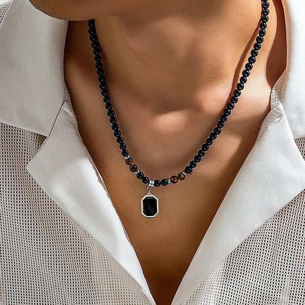 Black Stone Pendant Necklace