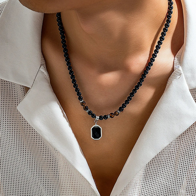 Black Stone Pendant Necklace