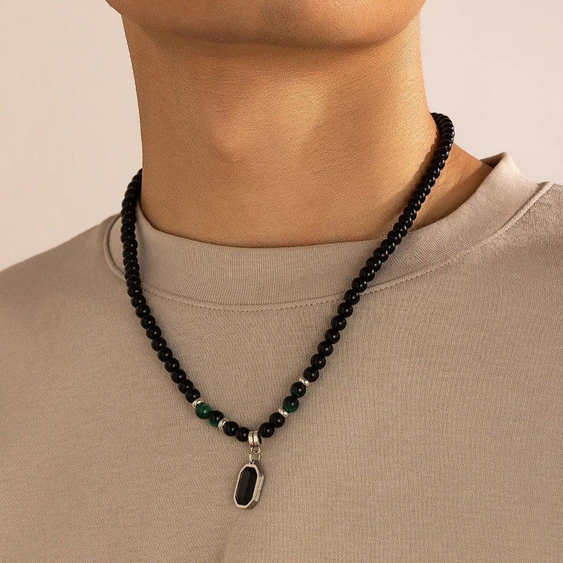 Black Stone Pendant Necklace