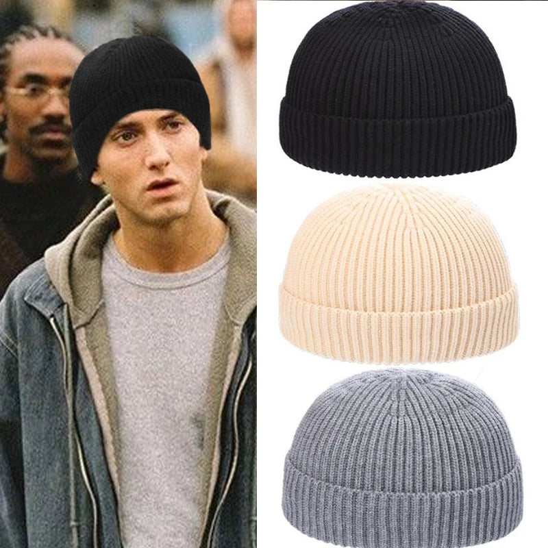Winter Women Men Solid Color Warm Knitted Brimless Hat Male Beanies Autumn Hip Hop Skullcap Street Men Beanie Unisex Melon Cap