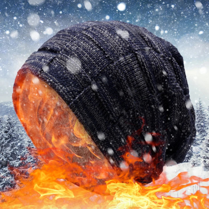Mens Beanie Hat 2pcs Ski Cap And Scarf Winter Warm Woolly Hats Knit Ribbed Hiking Outdoor Plus Velvet Thicken Hedging Caps
