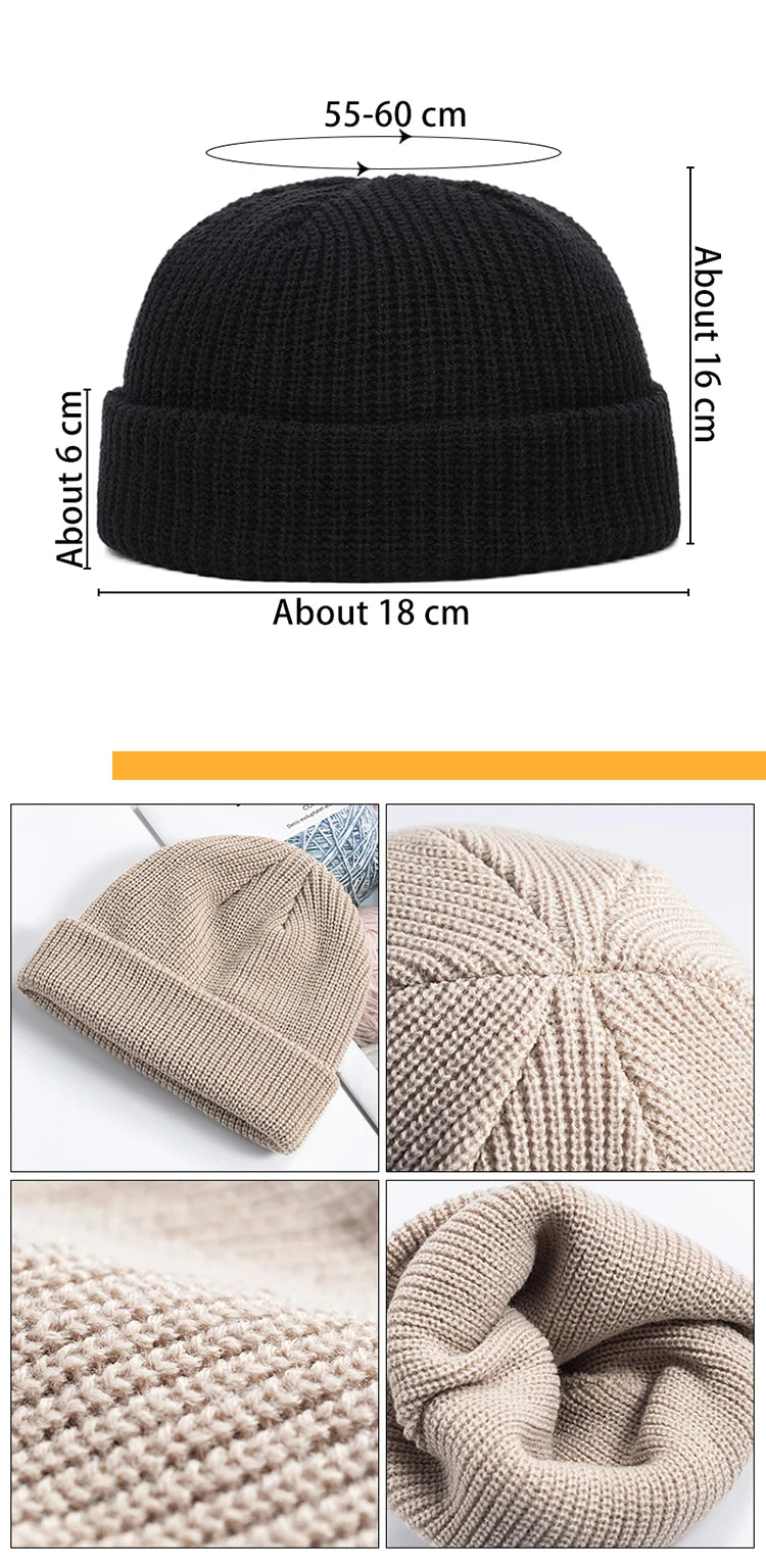 Winter Women Men Solid Color Warm Knitted Brimless Hat Male Beanies Autumn Hip Hop Skullcap Street Men Beanie Unisex Melon Cap