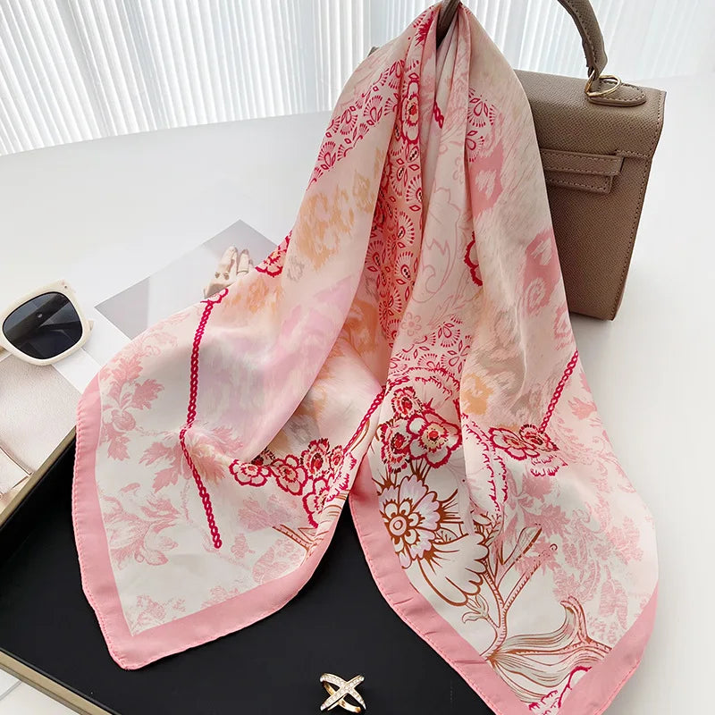 Flower Silk Square Scarf