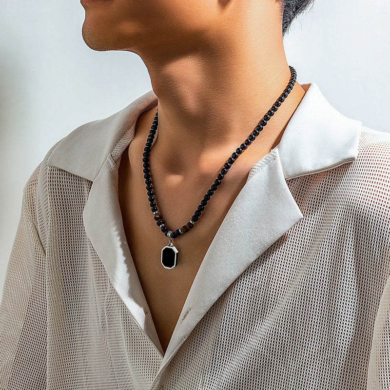 Black Stone Pendant Necklace