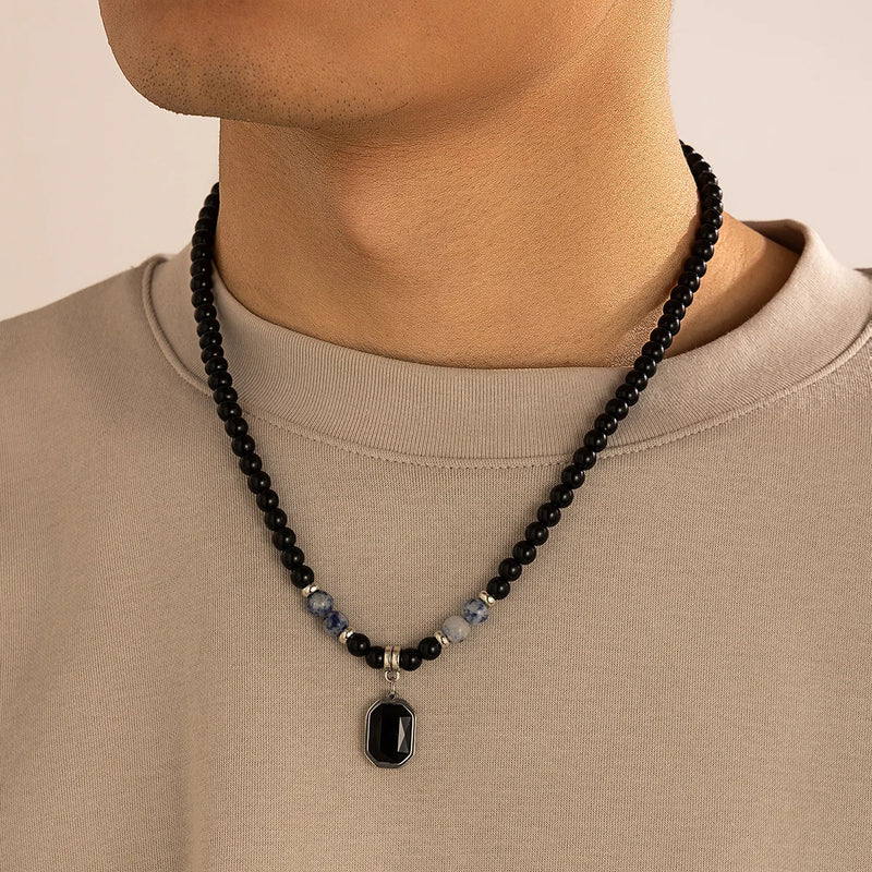 Black Stone Pendant Necklace