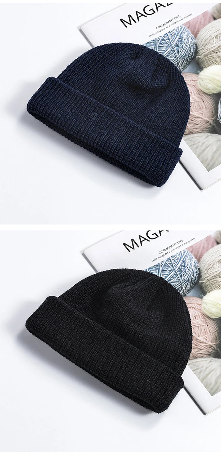 Winter Women Men Solid Color Warm Knitted Brimless Hat Male Beanies Autumn Hip Hop Skullcap Street Men Beanie Unisex Melon Cap
