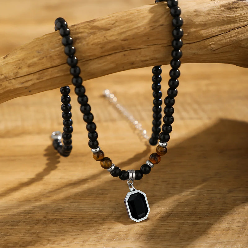 Black Stone Pendant Necklace