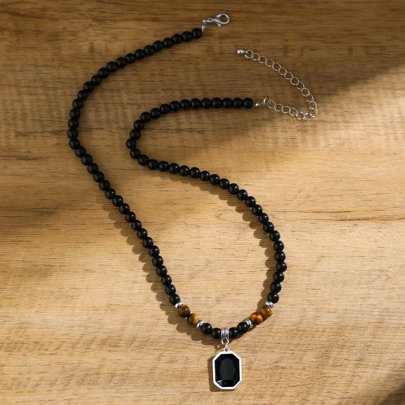 Black Stone Pendant Necklace