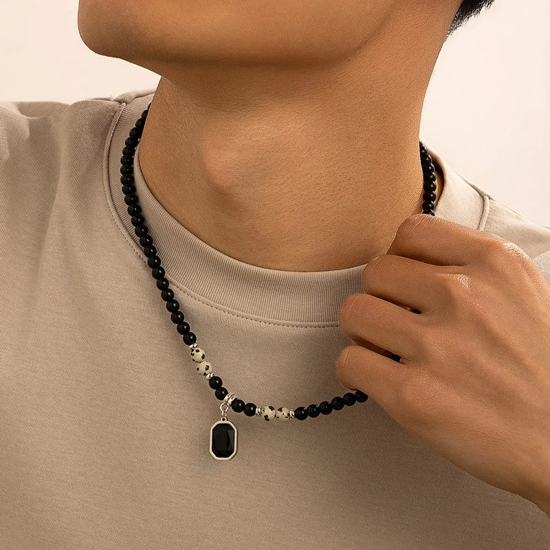 Black Stone Pendant Necklace
