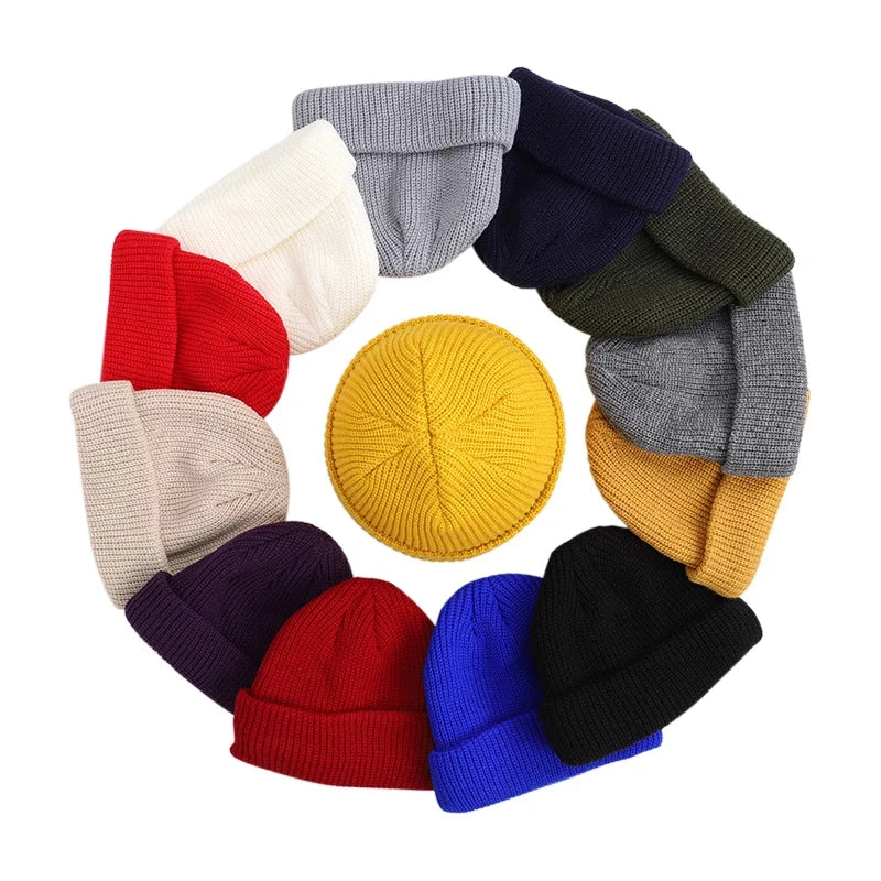 Winter Women Men Solid Color Warm Knitted Brimless Hat Male Beanies Autumn Hip Hop Skullcap Street Men Beanie Unisex Melon Cap